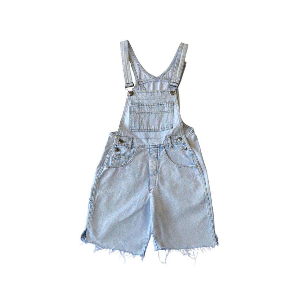 Vintage 90s Denim Short Overalls Light Wash Small